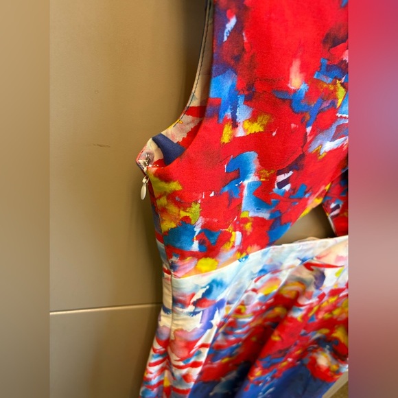 Milly Cut Out Mini Cocktail Dress in multicolor watercolour V-Neck size Small - Picture 5 of 11